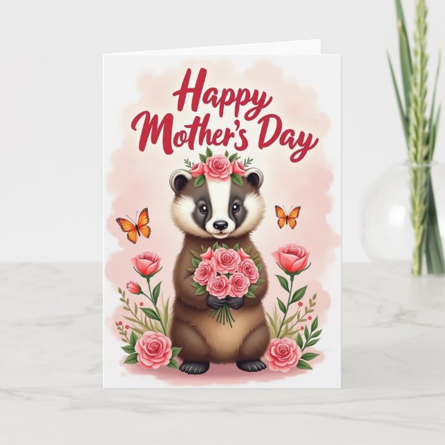 Blumenreiches Muttertagsgrußkarte mit Dachs Karte (Vorderseite)