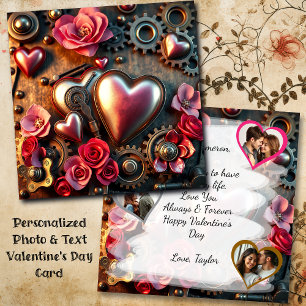 Blumenreiches Steampunk Valentinstag-Fototemplate Karte