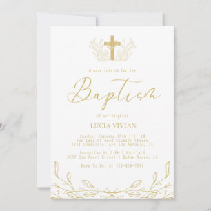 Blumenreihe Golden Cross Minimalistische Taufe Einladung