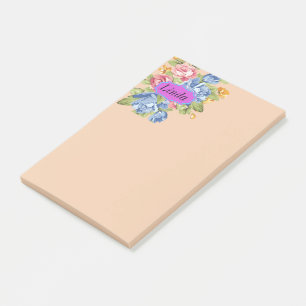 Blumenreihe mit Namensschild Post-it Klebezettel