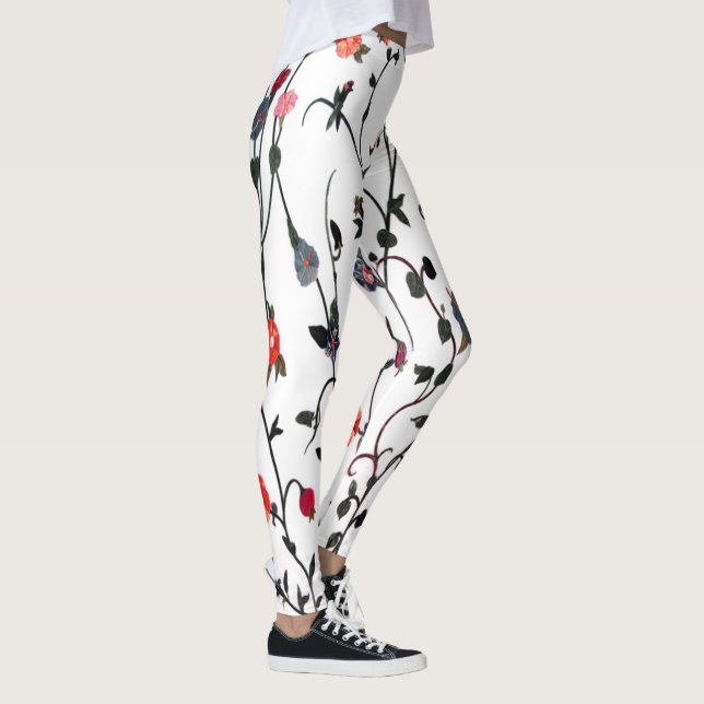 Blumenrinde Coral Pink Blauer Weibchen Leggings (Rechts)