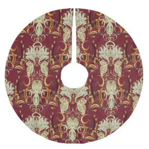 Blumenrogold, luxuriöses Vintages Muster. Polyester Weihnachtsbaumdecke