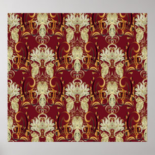 Blumenrogold, luxuriöses Vintages Muster. Poster