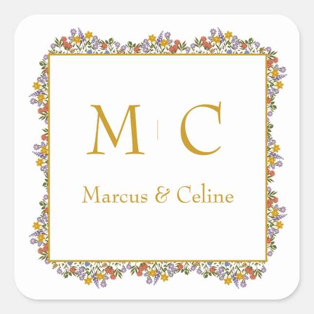 Blumenromantische Wasserfarbenhochzeit Quadratischer Aufkleber (Vorderseite)