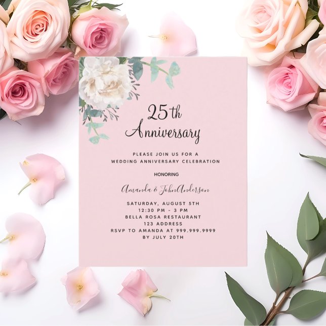 Blumenrosa 25. Hochzeitstag Einladung (Von Creator hochgeladen)