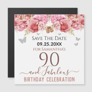 Blumenrosa 90. Geburtstag Speichern Sie das Datum  Magnetkarte
