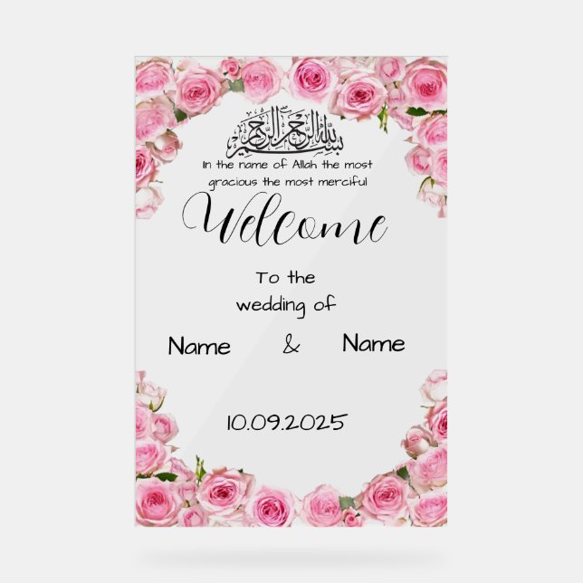 Blumenrosa Acrylklebzeichen Acrylschild (Vorderseite)