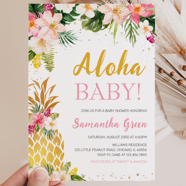 Blumenrosa Ananas Kinderdusche Einladung (Von Creator hochgeladen)