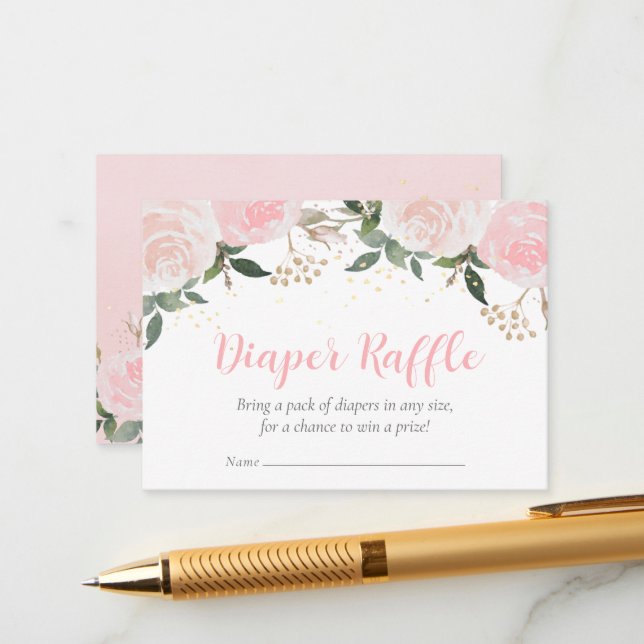 Blumenrosa Babydusche Windelwanne Begleitkarte (Vorderseite/Rückseite Beispiel)