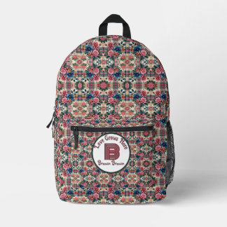 Blumenrosa Blau Kariert Mit Monogramm Bedruckter Rucksack