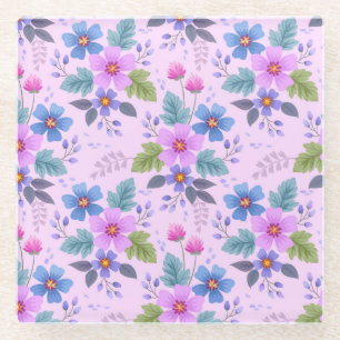 Blumenrosa Blaue violette Blume Muster-36841 Glasuntersetzer