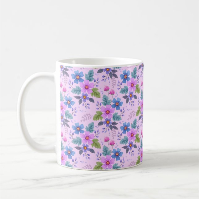 Blumenrosa Blaue violette Blume Muster-36841 Kaffeetasse (Links)