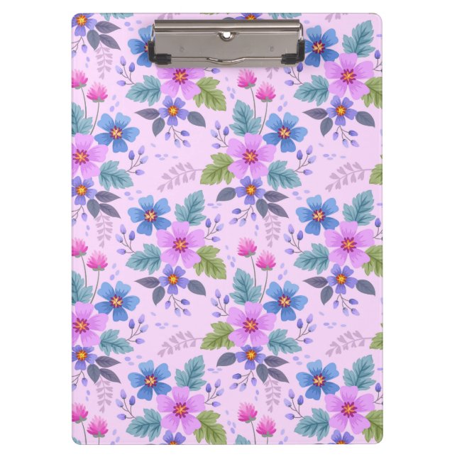 Blumenrosa Blaue violette Blume Muster-36841 Klemmbrett (Vorderseite)