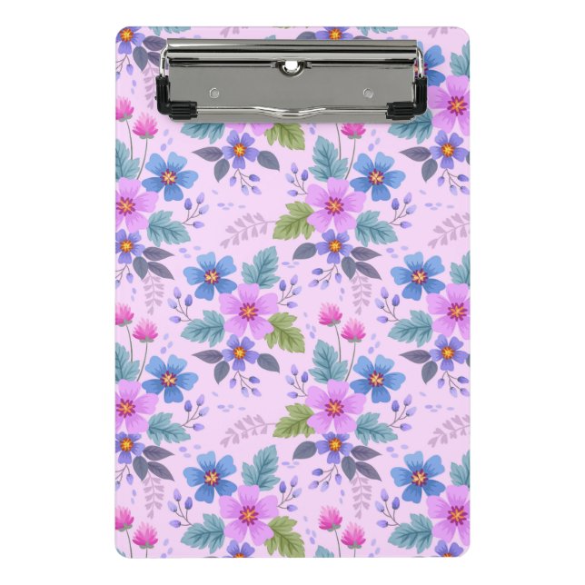 Blumenrosa Blaue violette Blume Muster-36841 Mini Klemmbrett (Vorderseite)