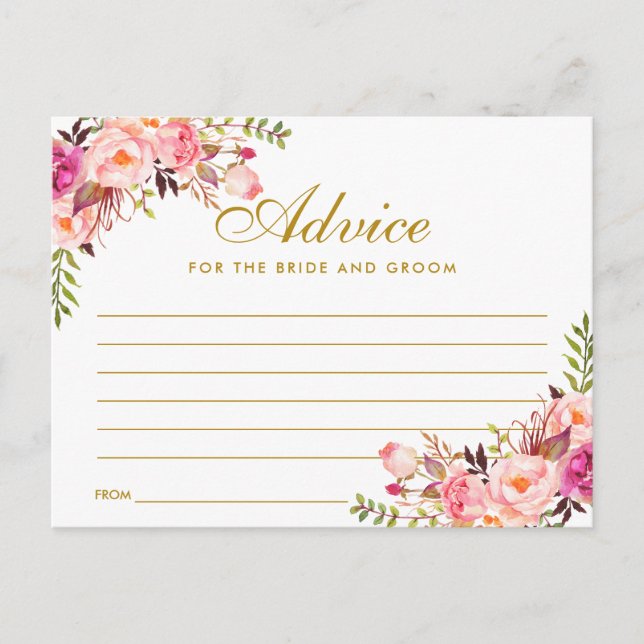 Blumenrosa Blush Gold Wedding Advice Card Hinweiskarte (Vorderseite)
