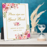 Blumenrosa Blush Gold Wedding Gästebuch Fotoplatte<br><div class="desc">Rosa Blush Gold Wedelbuchtisch Plaque</div>