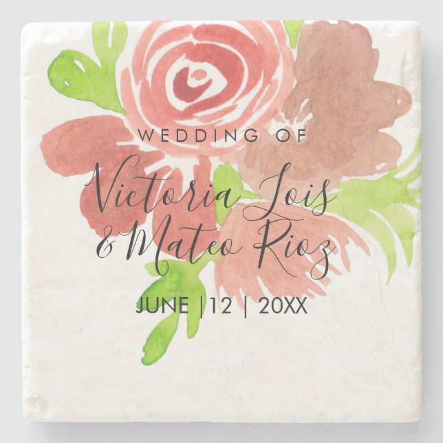 Blumenrosa Blütenfarbe Leaf Hochzeit Steinuntersetzer (Vorderseite)