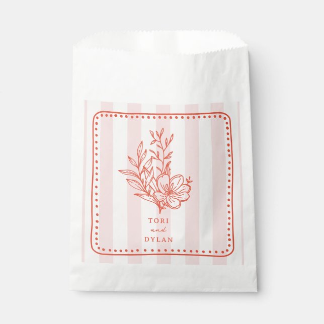 Blumenrosa Bouquet Stripe Wedding Geschenktütchen (Vorderseite)
