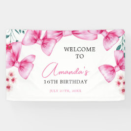 Blumenrosa Bow Coquette Sweet 16 Birthday Banner