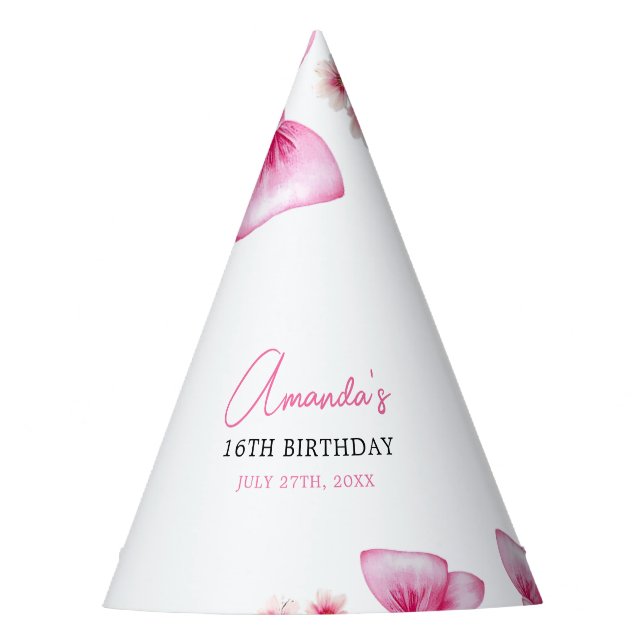 Blumenrosa Bow Coquette Sweet 16 Birthday Partyhütchen (Vorderseite)