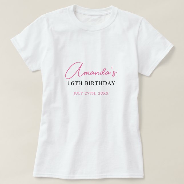 Blumenrosa Bow Coquette Sweet 16 Birthday T-Shirt (Design vorne)