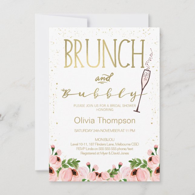 Blumenrosa Bridal Brunch Bridal Dusche Einladung (Vorderseite)