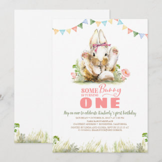 Blumenrosa Bunny Girls Einladung zum Geburtstag