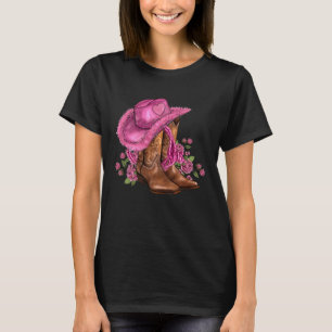 Blumenrosa Cowgirl-Stiefel und Hut Valentinstag We T-Shirt