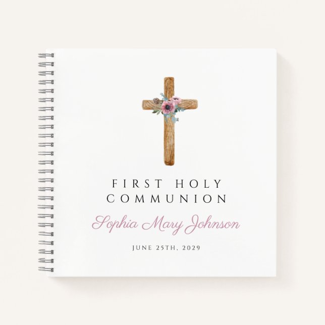 Blumenrosa Cross Girl First Communityguestbook Notizbuch (Vorderseite)