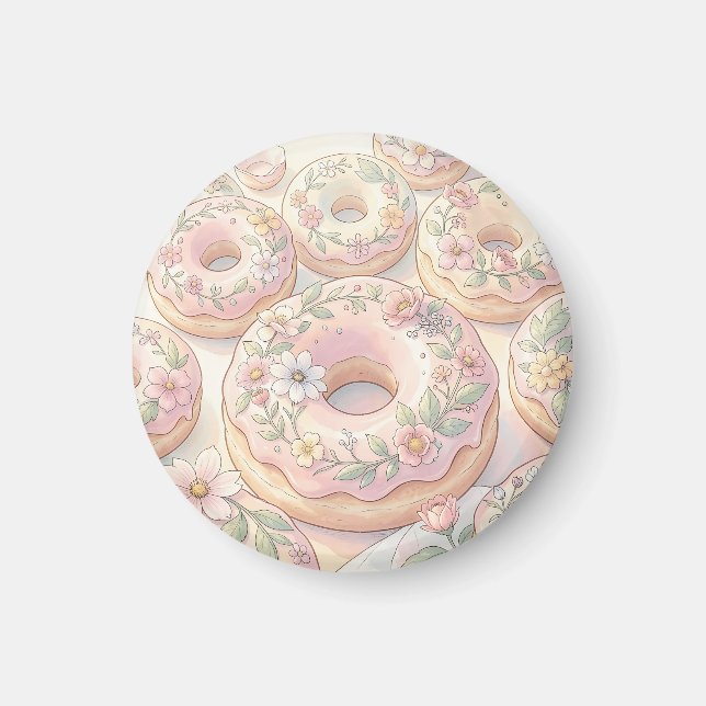 Blumenrosa Donuts Pastell Illustration Magnet (Vorne)
