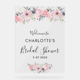 Blumenrosa Elegantes Brautparty Willkommen Acrylschild