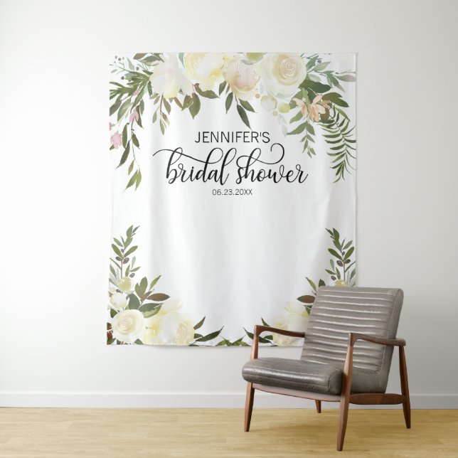 Blumenrosa Elfenbeinfarben FOTO BACKDROP-Brautpart Wandteppich (Beispiel)