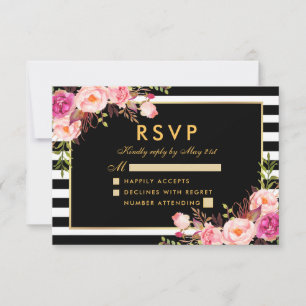 Blumenrosa erröten Wedding das Goldschwarze UAWG RSVP Karte