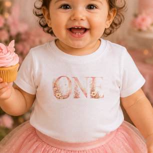 Blumenrosa erstes Geburtstags-Baby-T-Shirt Baby T-shirt