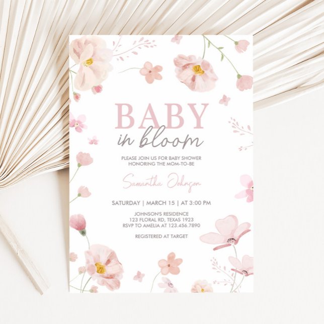 Blumenrosa-Frühlingsbaby in Bloom Baby Dusche Einladung (Pink Spring Floral Baby in Bloom Baby Shower Invitation
)