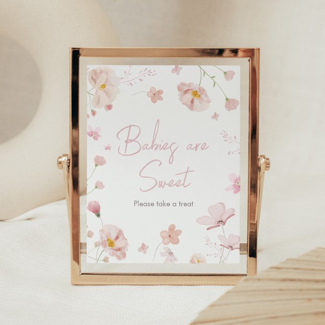 Blumenrosa Frühlingsbaby in Bloom Babys ist süß Poster (Pink Spring Floral Baby in Bloom Baby Shower Babies are Sweet Sign)