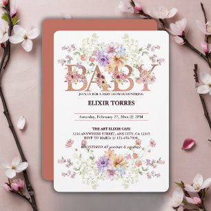 Blumenrosa Glitter-Babymonogram-Einweihung Einladung