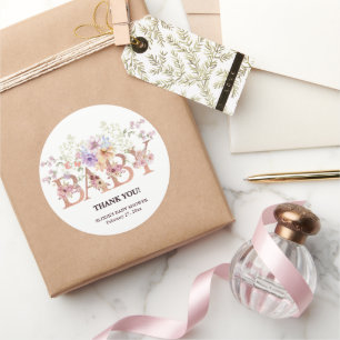 Blumenrosa Glitter-Babymonogramm-Baby Shower Runder Aufkleber