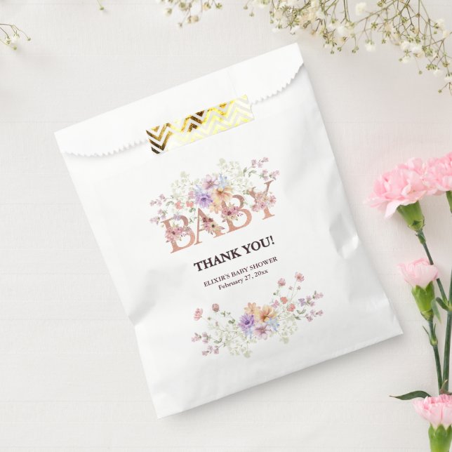 Blumenrosa Glitzer Baby Monogram Babydusche Geschenktütchen (Versiegelt)