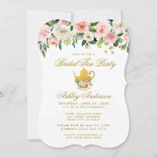 Blumenrosa Gold Brautparty Tee Party Einladung