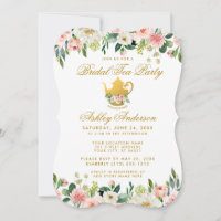 Blumenrosa Gold Brautparty Tee Party Einladung B