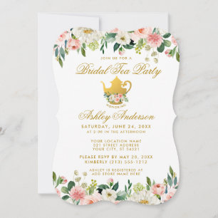 Blumenrosa Gold Brautparty Tee Party Einladung B