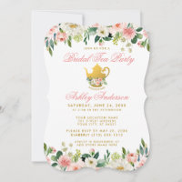 Blumenrosa Gold Brautparty Tee Party Einladung BP