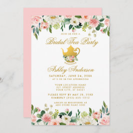 Blumenrosa Gold Brautparty Tee Party Einladung P