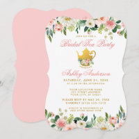 Blumenrosa Gold Brautparty Tee Party Einladung PB