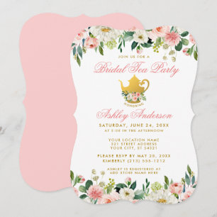 Blumenrosa Gold Brautparty Tee Party Einladung PB