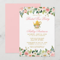 Blumenrosa Gold Brautparty Tee Party Einladung PK