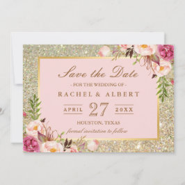 Blumenrosa Gold Glitzer Hochzeit Sichern Sie das D Save The Date