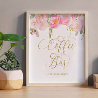 Blumenrosa Goldkalligrafie Kaffeezeichen Bar