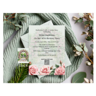 Blumenrosa/Grüne Gartenanlage Party Einladung zum 